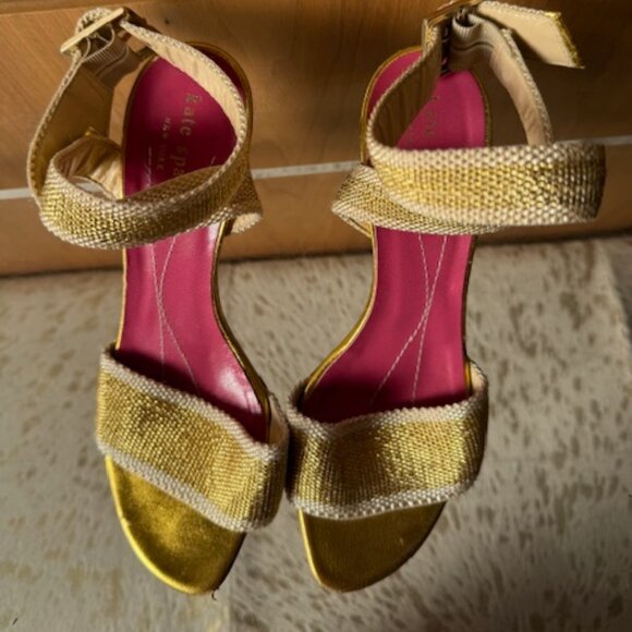 Pre-Loved Kate Spade Gold Canvas High Heeled Sandals - Size 7 - Picture 2 of 9